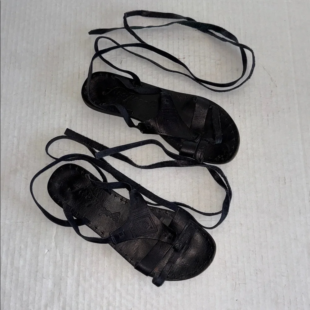 Free People Oliveira Black Leather Ankle Wrap Sandals